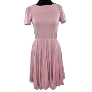 VINTAGE Myrtlewood Of Hollywood Pink Twirl Dress Pleated Boat Size XS X-Small